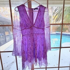Double Crazy Floral S Mini Dress Fairy Coquette Sheer Purple Babydoll Romantic